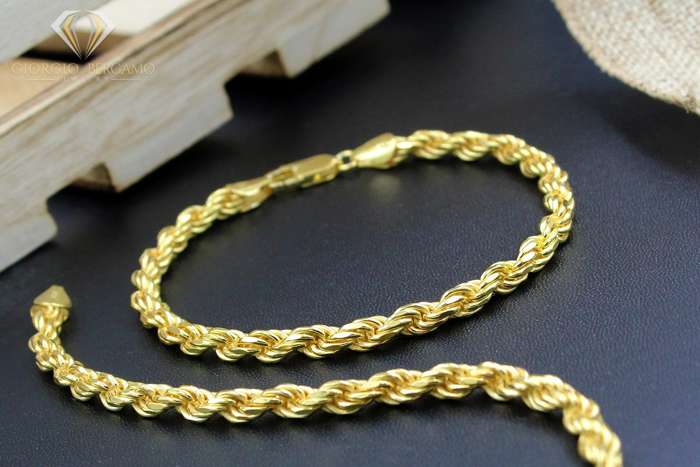14K Yellow Gold 5mm Solid Rope Diamond Cut Bracelet 8"