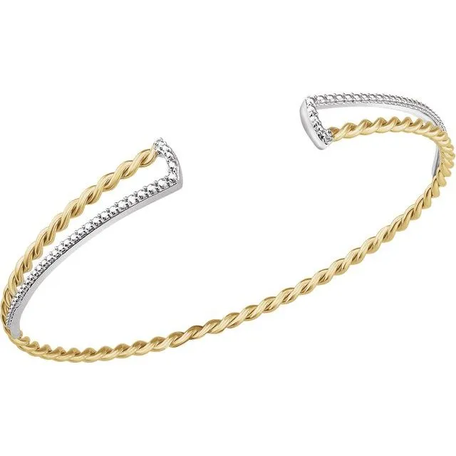 14K Yellow Gold & White Gold Twisted Rope Cuff Bracelet