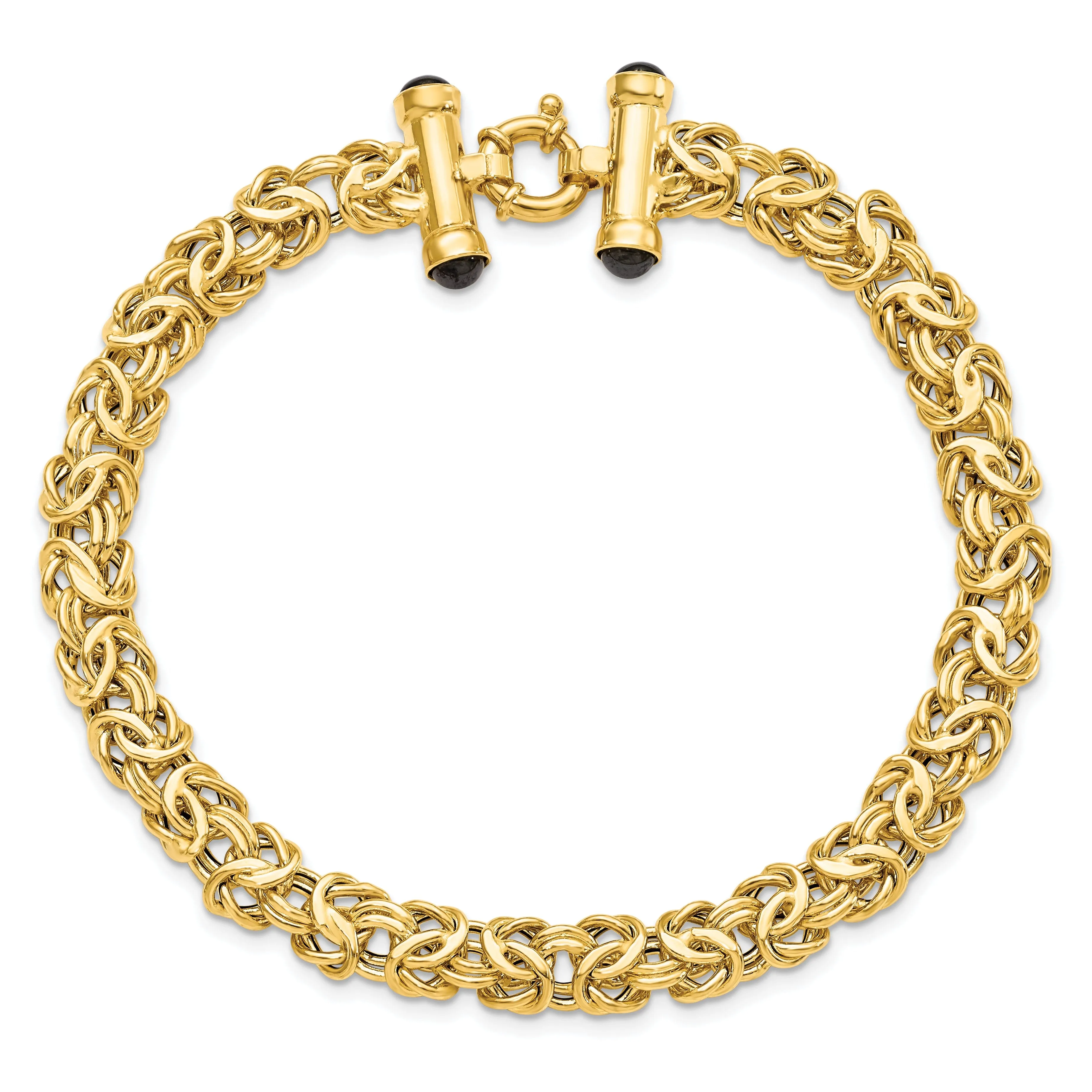 14k Yellow Gold Fancy Link Black Onyx Bracelet