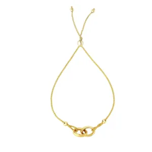 14K Yellow Gold Interlocking Rings Adjustable Pull Bolo Bracelet