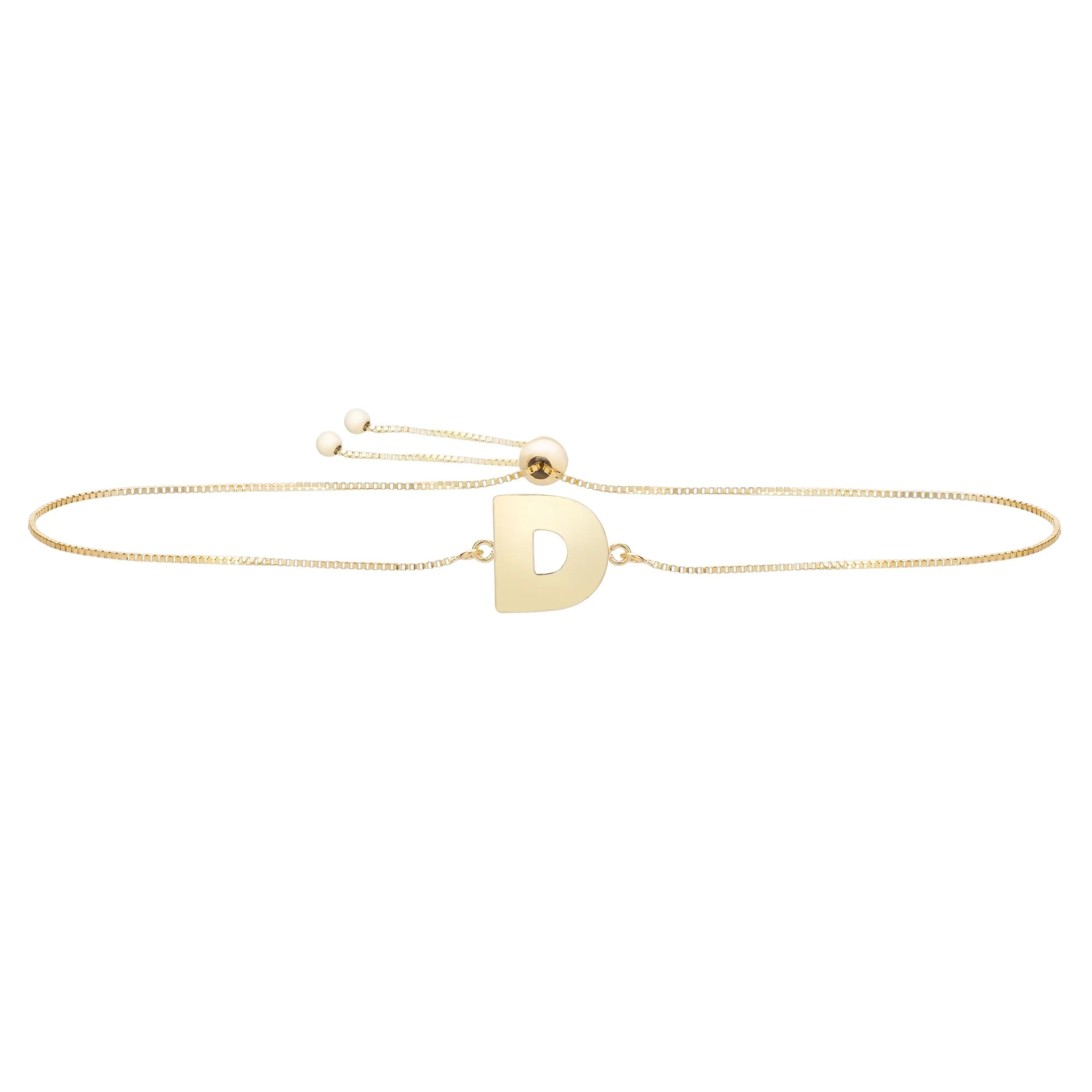 14K Yellow Gold Polished Initial Adjustable Pull Bolo Bracelet