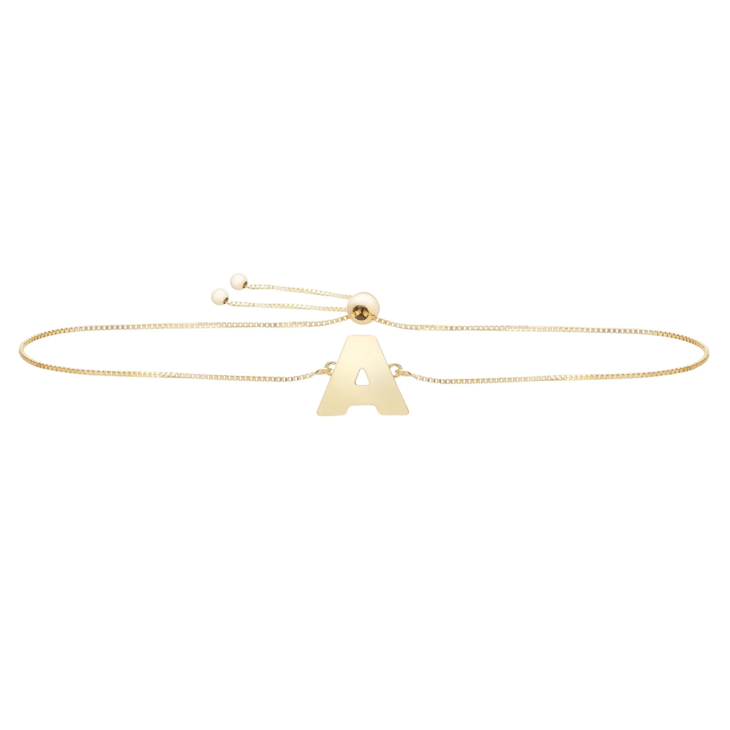 14K Yellow Gold Polished Initial Adjustable Pull Bolo Bracelet