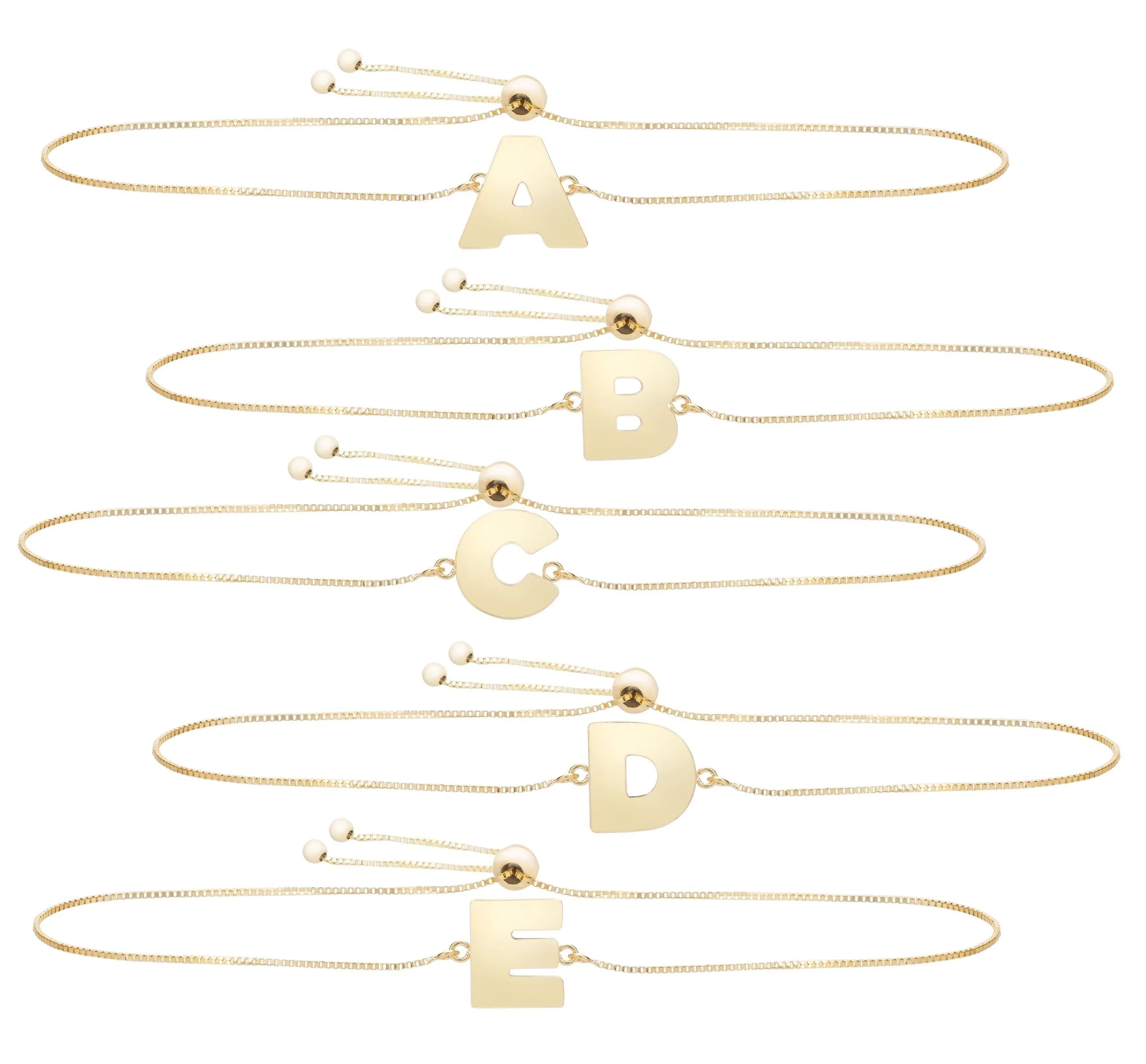 14K Yellow Gold Polished Initial Adjustable Pull Bolo Bracelet