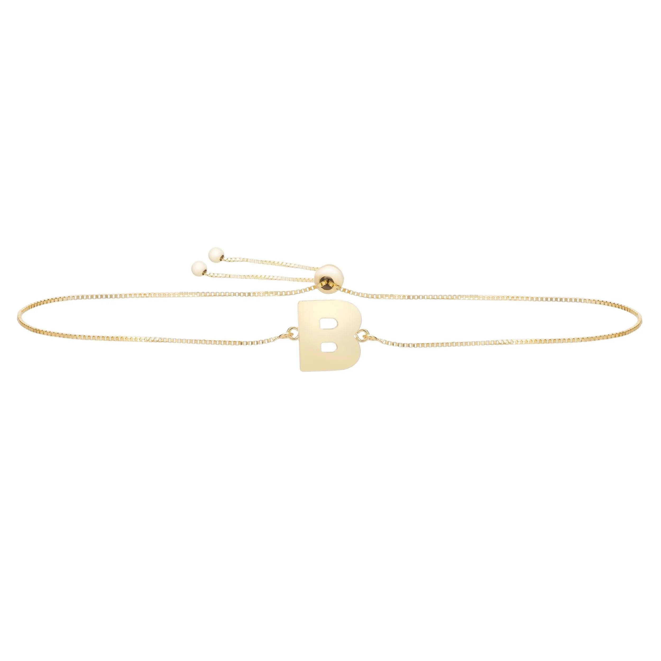 14K Yellow Gold Polished Initial Adjustable Pull Bolo Bracelet