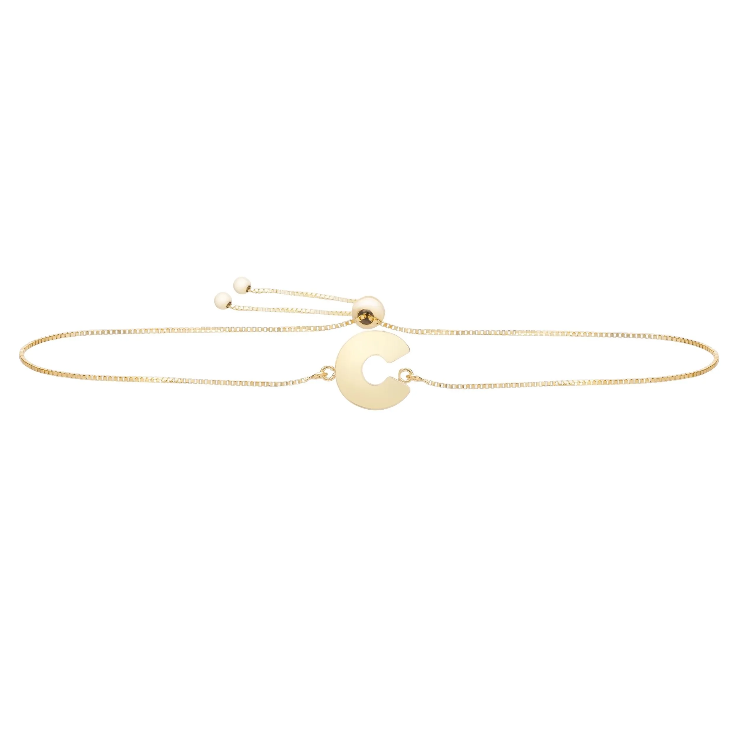 14K Yellow Gold Polished Initial Adjustable Pull Bolo Bracelet