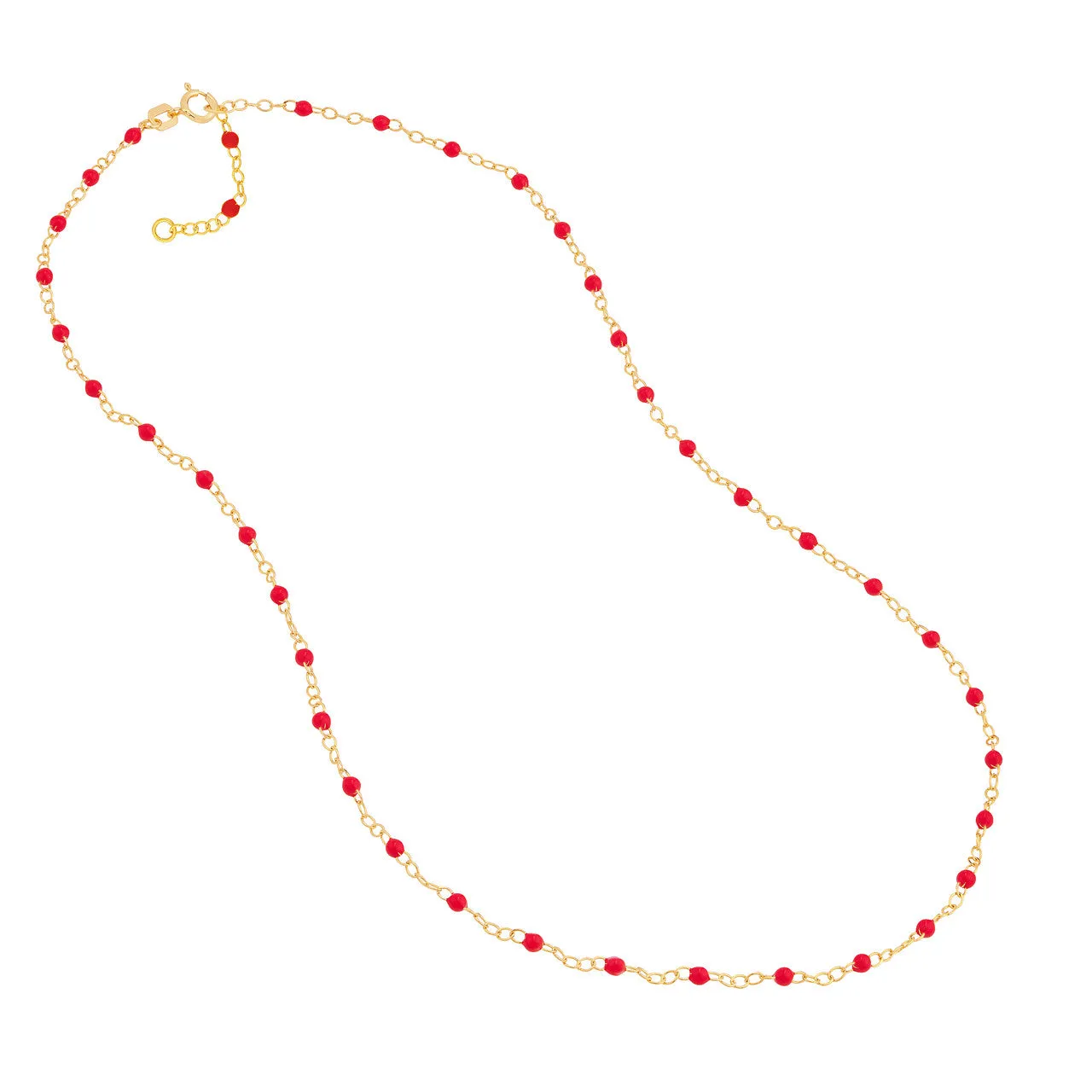 14K Yellow Gold Red Enamel Bead Piatto Necklace
