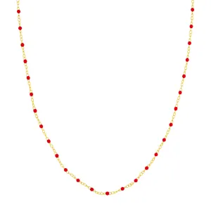 14K Yellow Gold Red Enamel Bead Piatto Necklace