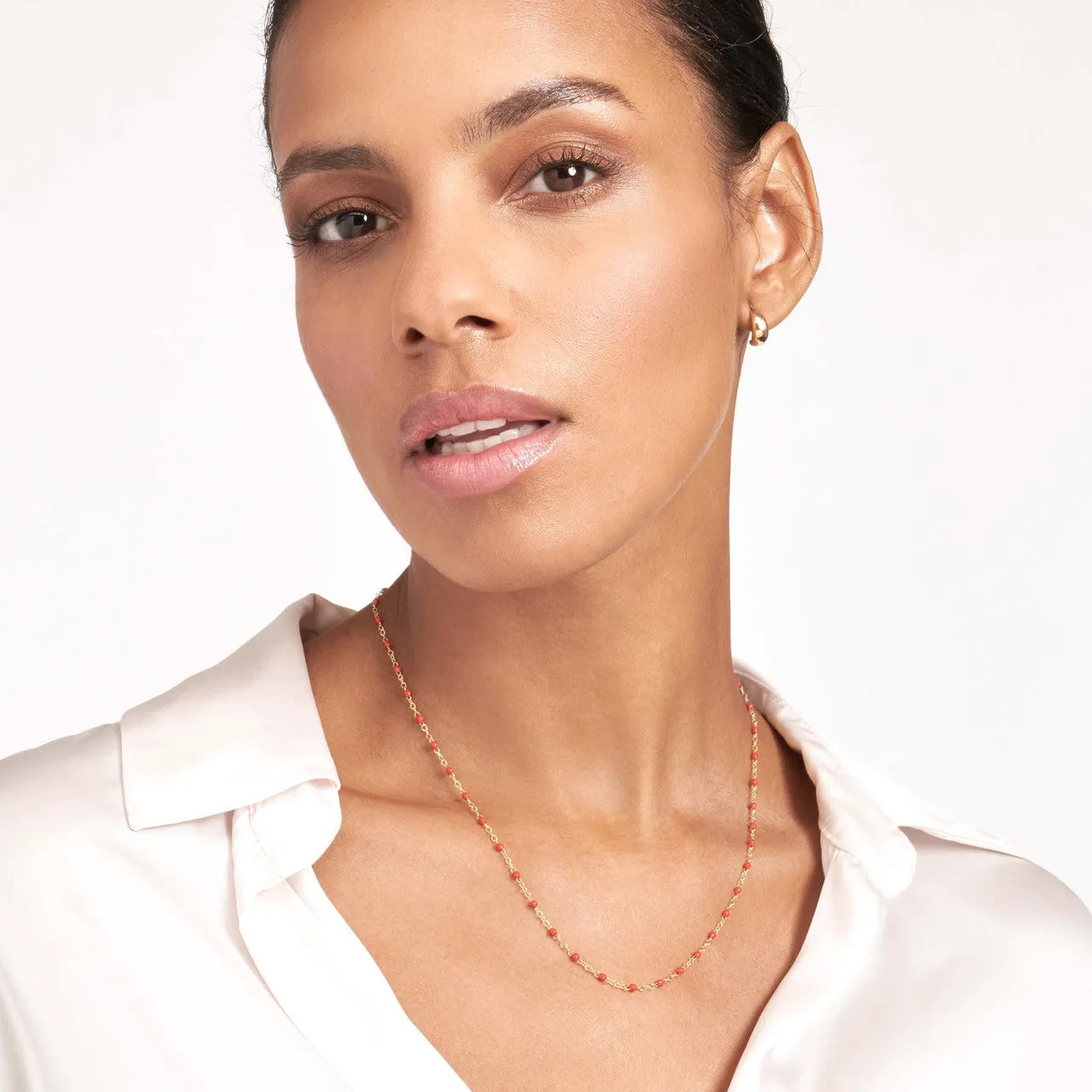 14K Yellow Gold Red Enamel Bead Piatto Necklace