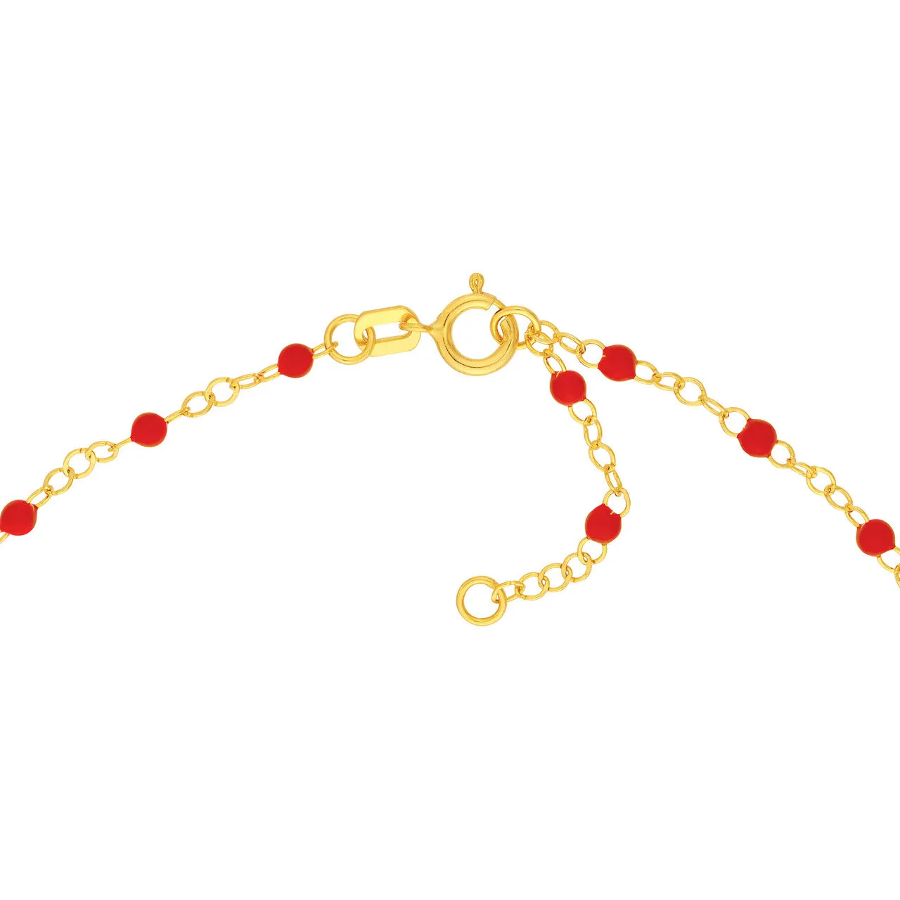 14K Yellow Gold Red Enamel Bead Piatto Necklace