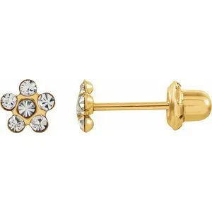 14K Yellow Imitation Crystal April Birthstone Piercing Earrings