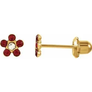 14K Yellow Imitation Crystal July Birthstone Piercing Earrings