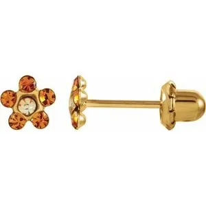 14K Yellow Imitation Crystal November Birthstone Piercing Earrings