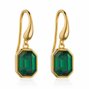 18ct Gold Plated Emerald Green Crystal Drop Earrings