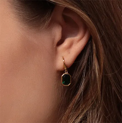 18ct Gold Plated Emerald Green Crystal Drop Earrings