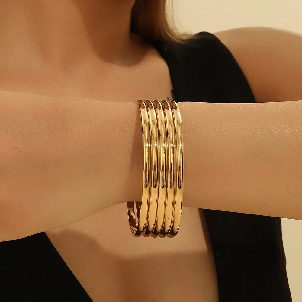 18K Gold Plated Stacking Bangles Set – Minimalist Classic Women’s Bracelet, Durable Shine, 4pcs