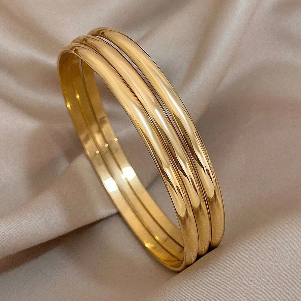 18K Gold Plated Stacking Bangles Set – Minimalist Classic Women’s Bracelet, Durable Shine, 4pcs