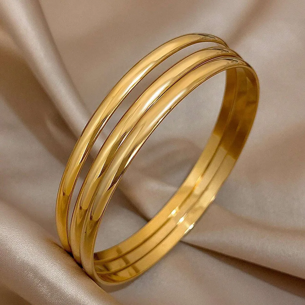 18K Gold Plated Stacking Bangles Set – Minimalist Classic Women’s Bracelet, Durable Shine, 4pcs