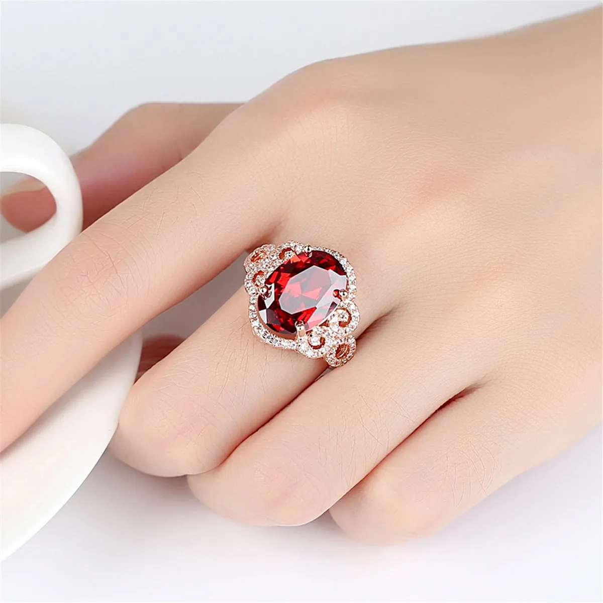 18K Rose Gold-Plated & Red Crystal Ring