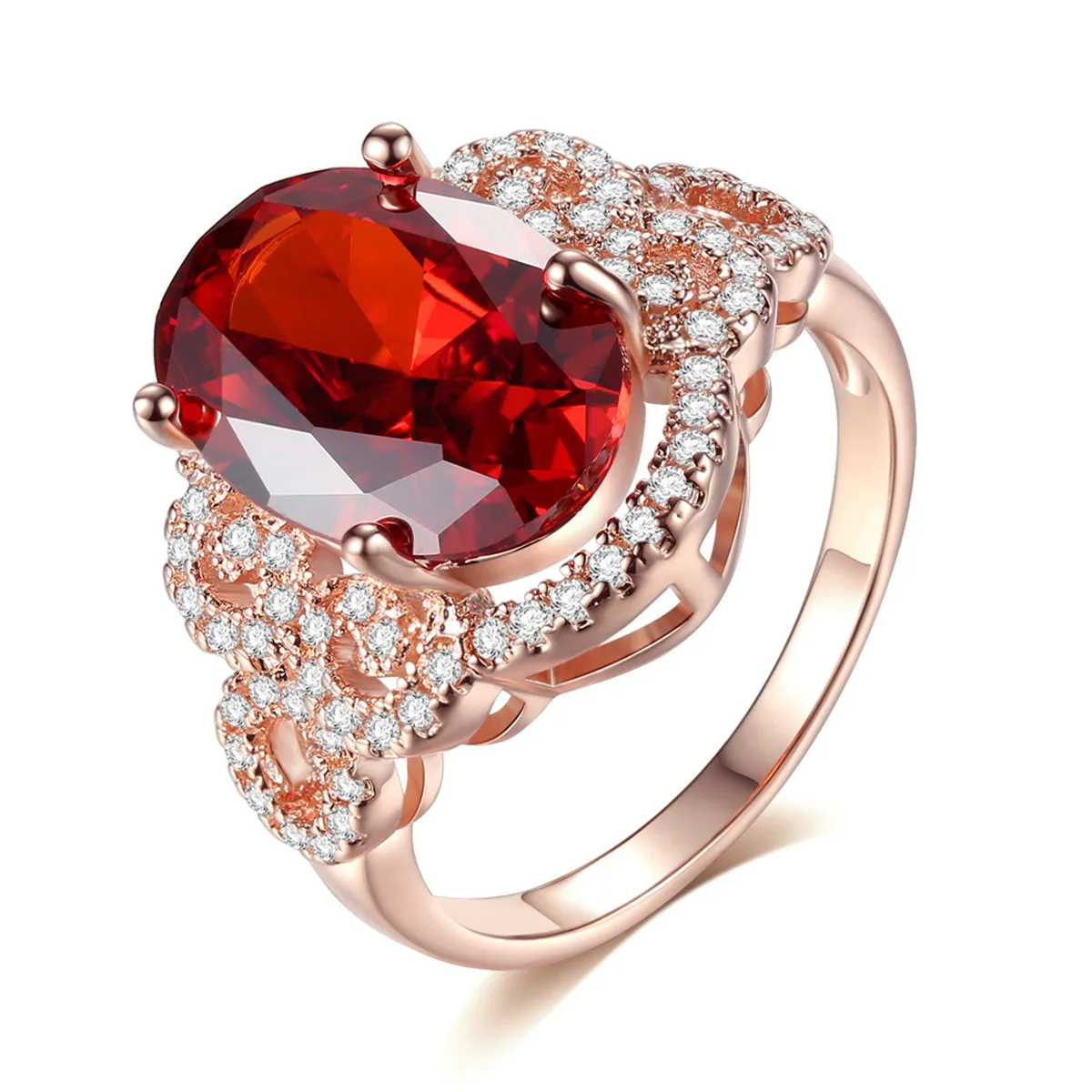 18K Rose Gold-Plated & Red Crystal Ring