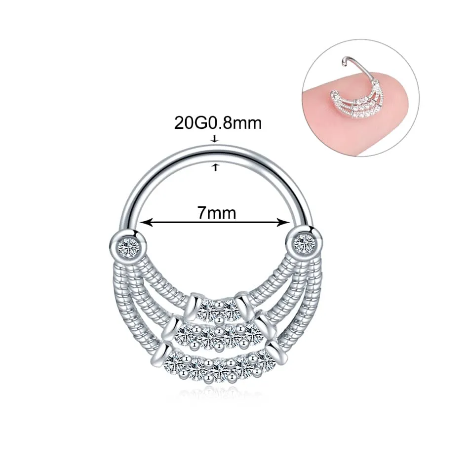1PC CZ Gem Nose Septum Rings