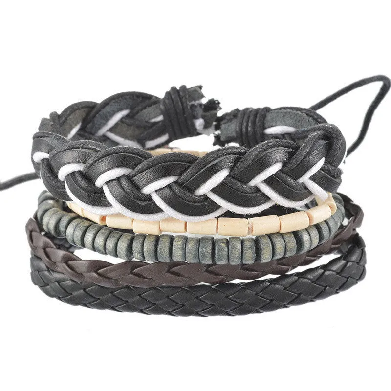 1Set 4pcs Braided Adjustable Leather popular Bracelet Cuff Women Men`s Casual Jewelry