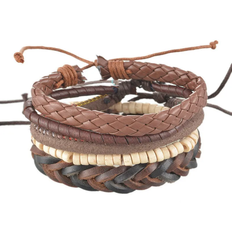 1Set 4pcs Braided Adjustable Leather popular Bracelet Cuff Women Men`s Casual Jewelry