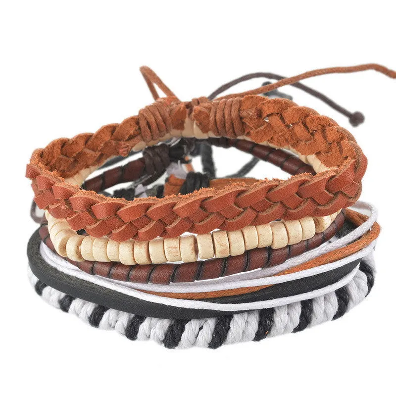 1Set 4pcs Braided Adjustable Leather popular Bracelet Cuff Women Men`s Casual Jewelry