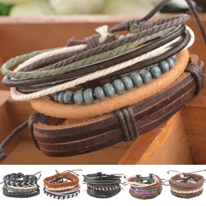1Set 4pcs Braided Adjustable Leather popular Bracelet Cuff Women Men`s Casual Jewelry