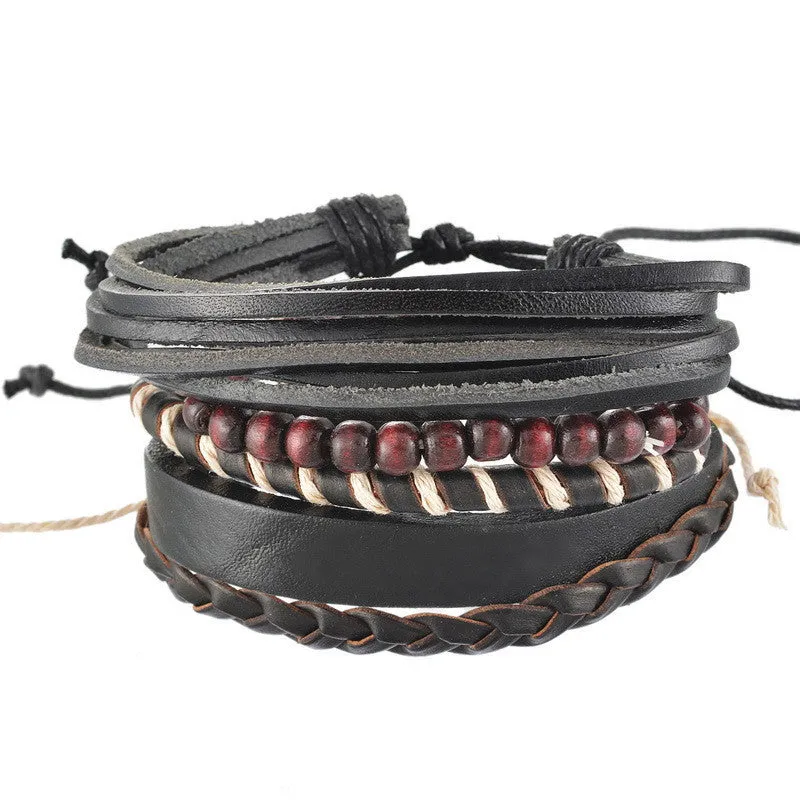 1Set 4pcs Braided Adjustable Leather popular Bracelet Cuff Women Men`s Casual Jewelry
