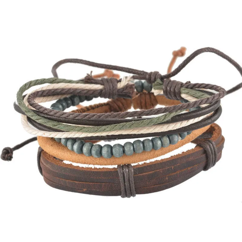1Set 4pcs Braided Adjustable Leather popular Bracelet Cuff Women Men`s Casual Jewelry