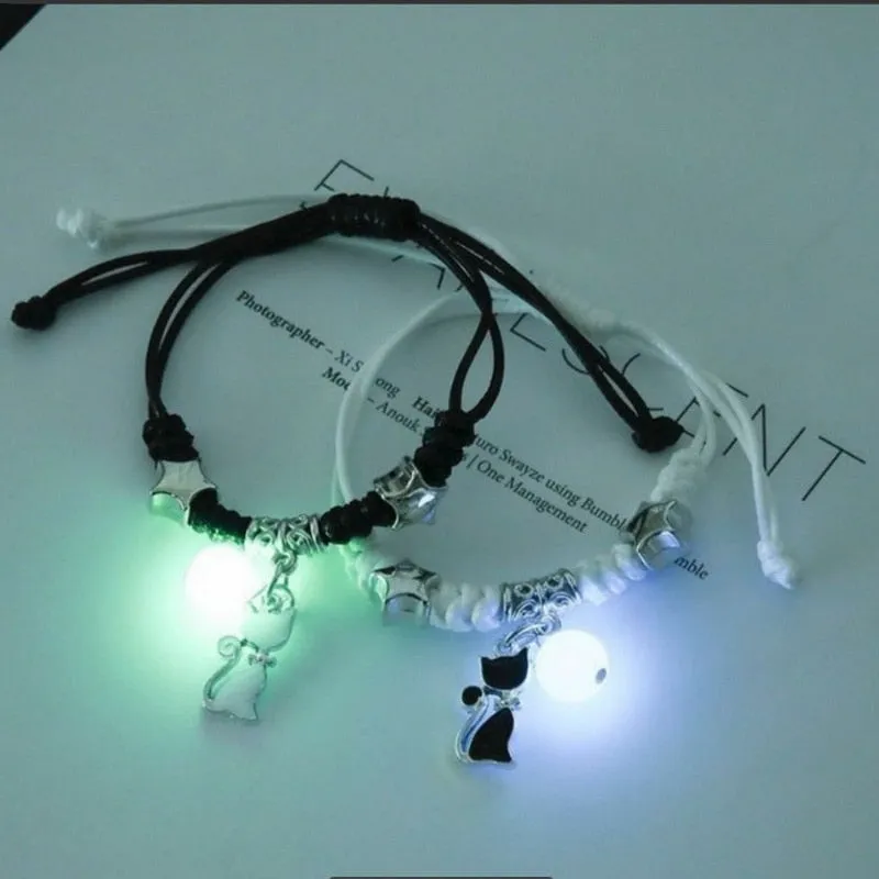 2022 Luminous Cat Star Moon Bracelet Couple Charm Handmade Adjustable Rope Matching Friend Bracelet Infinite Love Jewelry Gifts