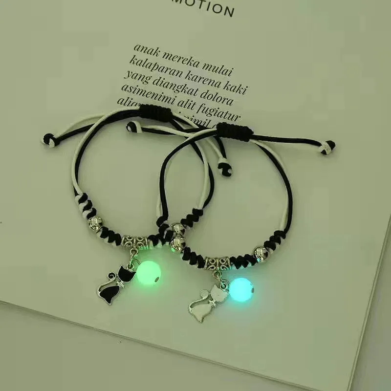 2022 Luminous Cat Star Moon Bracelet Couple Charm Handmade Adjustable Rope Matching Friend Bracelet Infinite Love Jewelry Gifts