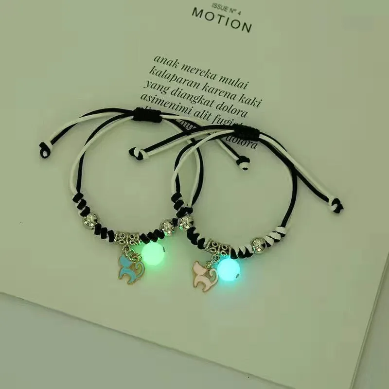 2022 Luminous Cat Star Moon Bracelet Couple Charm Handmade Adjustable Rope Matching Friend Bracelet Infinite Love Jewelry Gifts