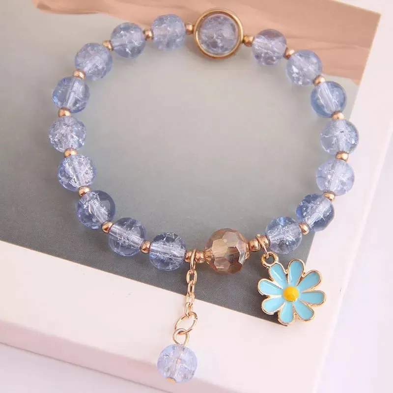 2022 New Korean Flowers Daisy Bracelets Bohemian Colorful Crystal Beaded Bracelet Handmade Elastic Rope Women Pulseira Jewelry
