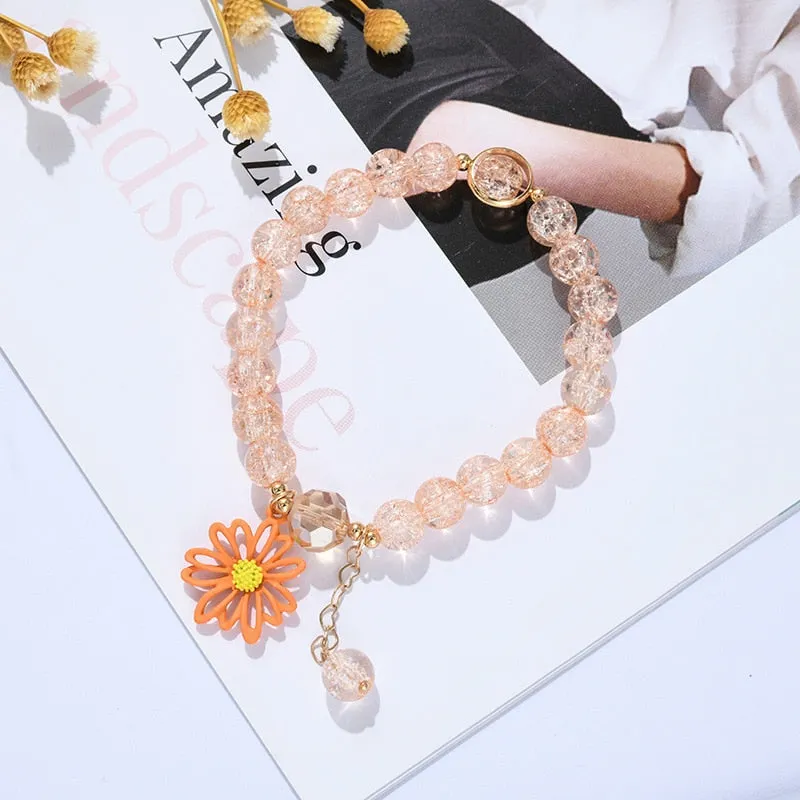 2022 New Korean Flowers Daisy Bracelets Bohemian Colorful Crystal Beaded Bracelet Handmade Elastic Rope Women Pulseira Jewelry