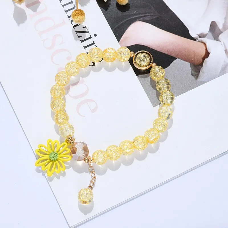 2022 New Korean Flowers Daisy Bracelets Bohemian Colorful Crystal Beaded Bracelet Handmade Elastic Rope Women Pulseira Jewelry