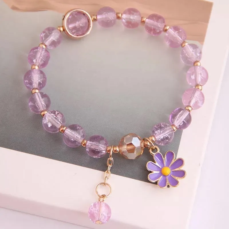 2022 New Korean Flowers Daisy Bracelets Bohemian Colorful Crystal Beaded Bracelet Handmade Elastic Rope Women Pulseira Jewelry