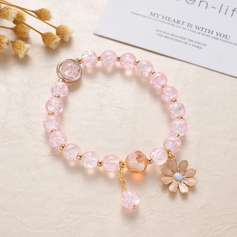 2022 New Korean Flowers Daisy Bracelets Bohemian Colorful Crystal Beaded Bracelet Handmade Elastic Rope Women Pulseira Jewelry