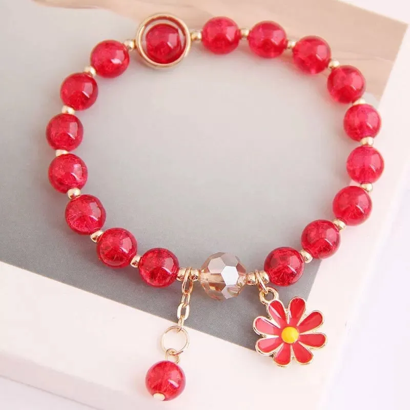 2022 New Korean Flowers Daisy Bracelets Bohemian Colorful Crystal Beaded Bracelet Handmade Elastic Rope Women Pulseira Jewelry