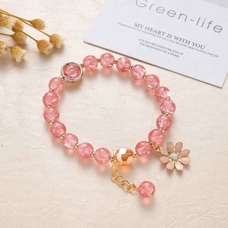 2022 New Korean Flowers Daisy Bracelets Bohemian Colorful Crystal Beaded Bracelet Handmade Elastic Rope Women Pulseira Jewelry