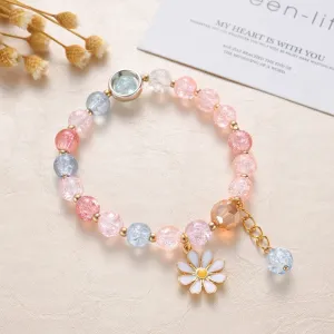 2022 New Korean Flowers Daisy Bracelets Bohemian Colorful Crystal Beaded Bracelet Handmade Elastic Rope Women Pulseira Jewelry