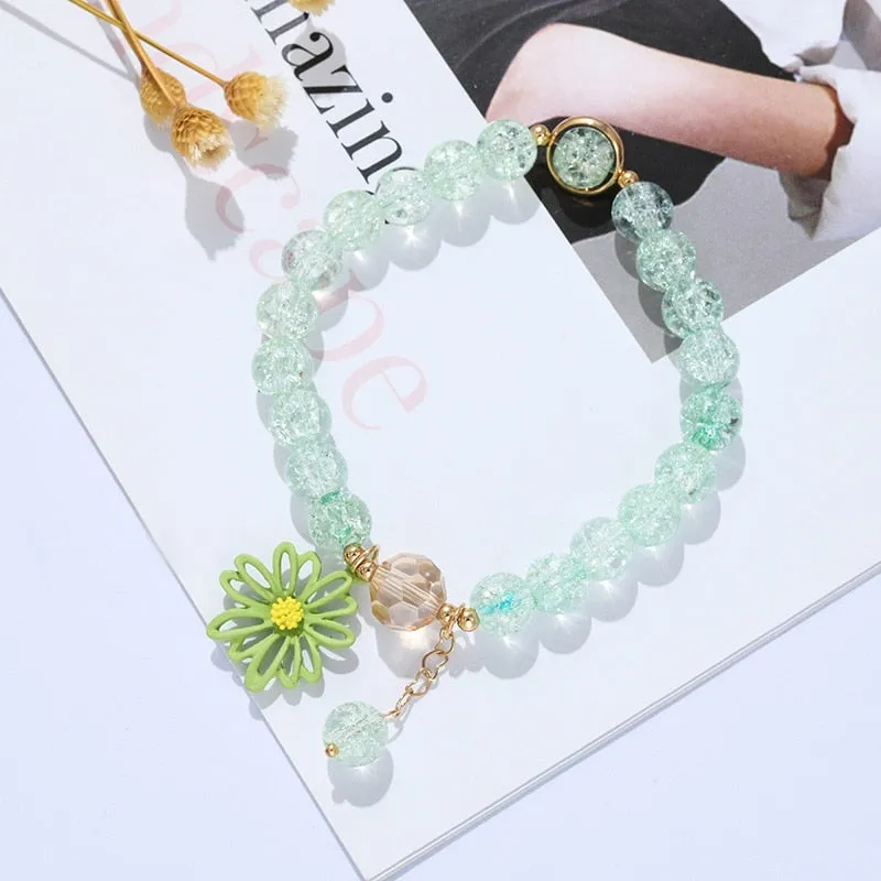 2022 New Korean Flowers Daisy Bracelets Bohemian Colorful Crystal Beaded Bracelet Handmade Elastic Rope Women Pulseira Jewelry