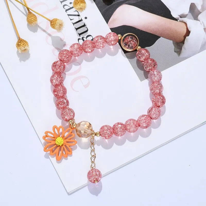 2022 New Korean Flowers Daisy Bracelets Bohemian Colorful Crystal Beaded Bracelet Handmade Elastic Rope Women Pulseira Jewelry