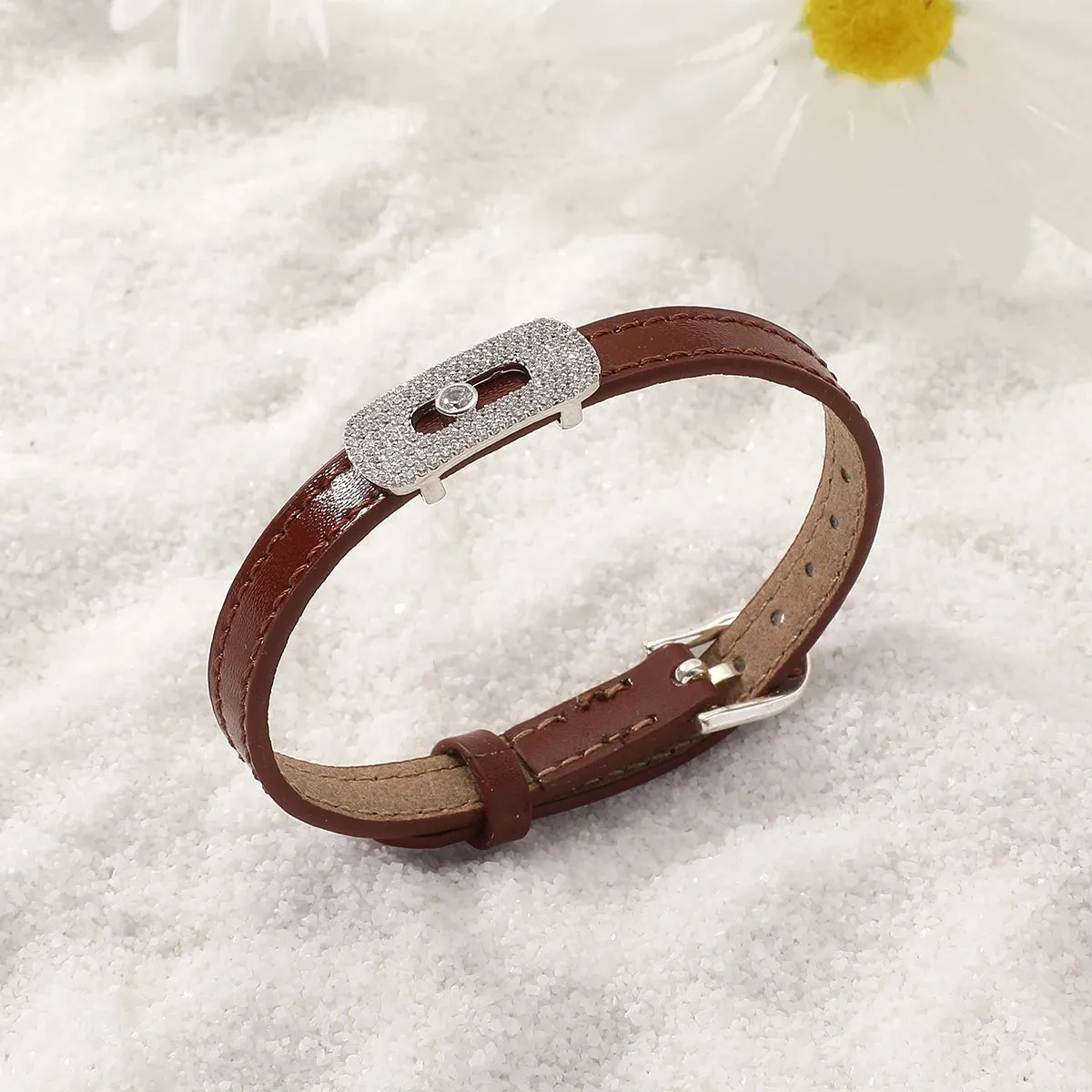 2023 New Fashion Women Adjustable Bracelet Simple Colorful Leisure Versatile Bracelet Leather zircon Copper Accessories Jewelry