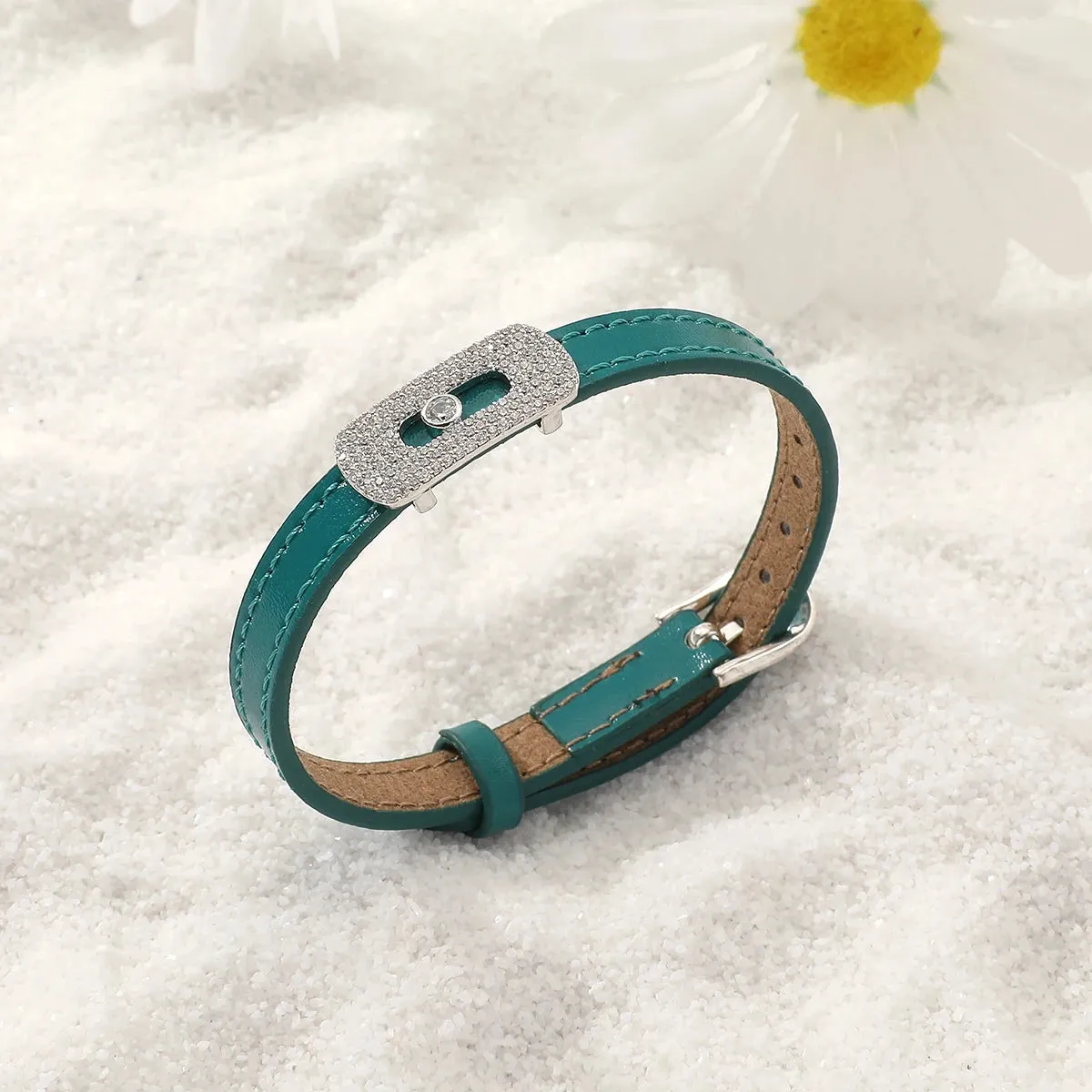 2023 New Fashion Women Adjustable Bracelet Simple Colorful Leisure Versatile Bracelet Leather zircon Copper Accessories Jewelry