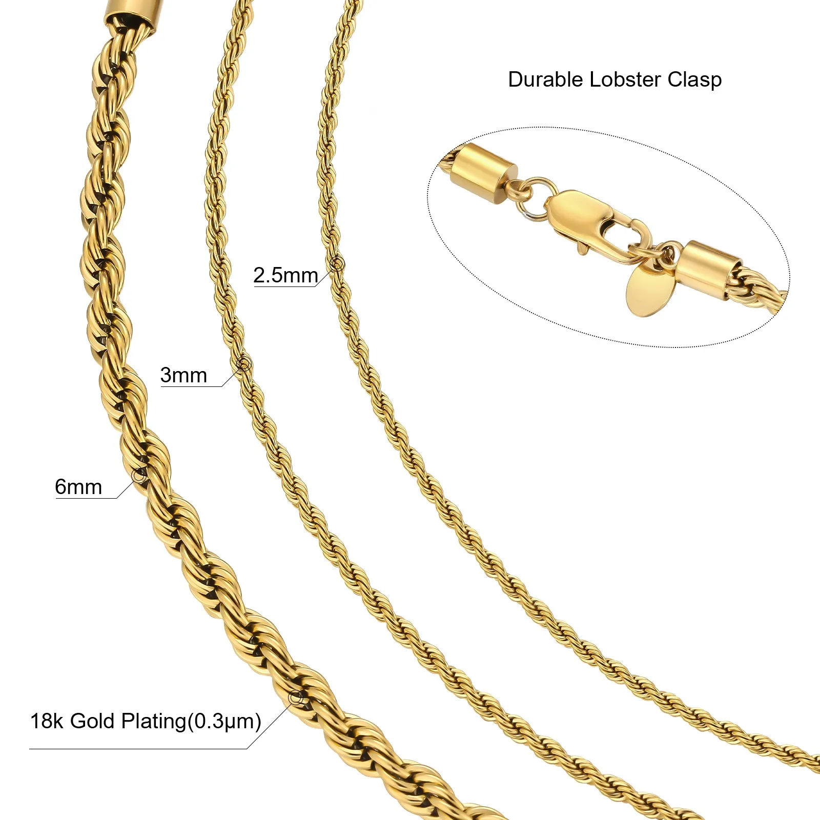 2.5mm Rope Bracelet  in 18K Gold/White Gold