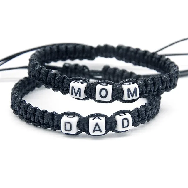 2pcs/pair Sweet MOM and DAD Charm Bracelets Rope Chains  Infinity Wish Adjust Size for Mother Father Gifts Beaded Jewelry Gifts