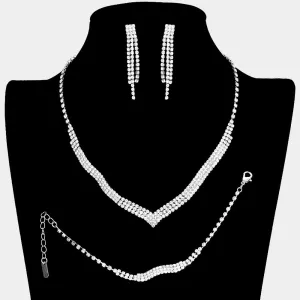 3 Piece Clear Crystal Rhinestone Fringe Necklace Set  | Homecoming Jewelry |  299091
