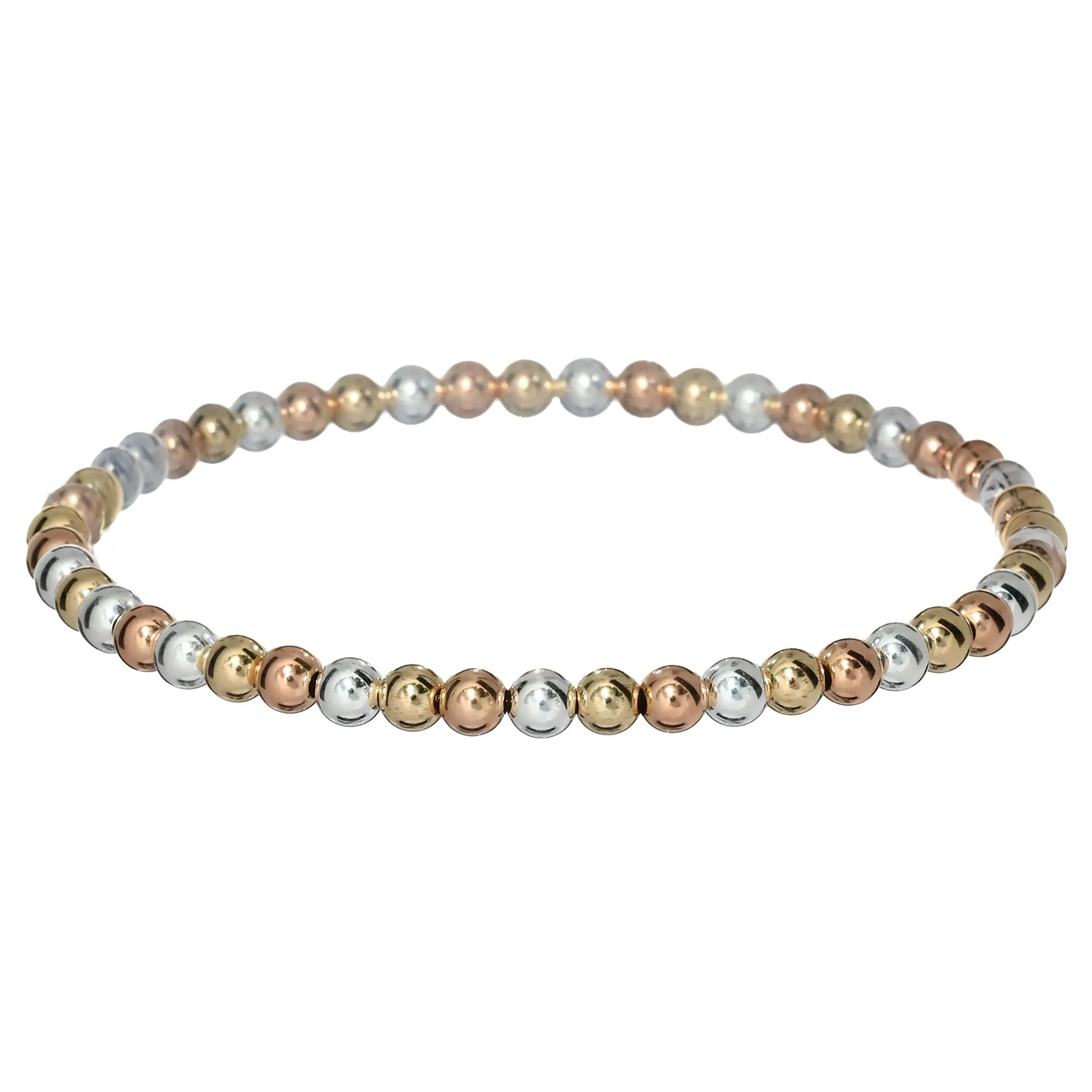 3-TONE 4mm | Yellow and Rose Gold Filled and Silver Classic Beads Bracelet