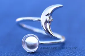 3mm Bezel Silver Crescent Moon Wrap Bypass Adjustable Ring blank